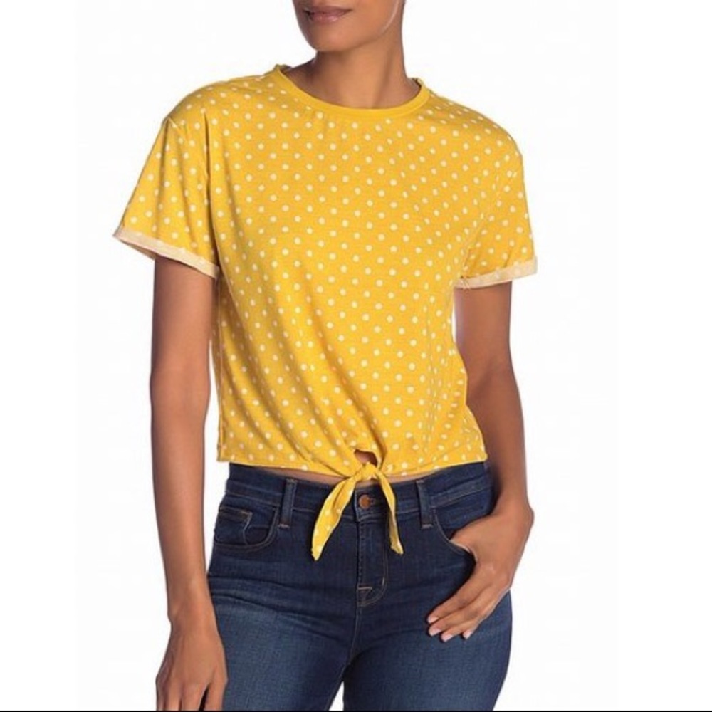 Elodie polka dot rolled sleeve tie front tee shirt